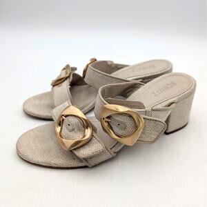 Schutz Olga Buckle Block Heel Sandals Open Toe Women's Beige Size US9.5B EU39.5